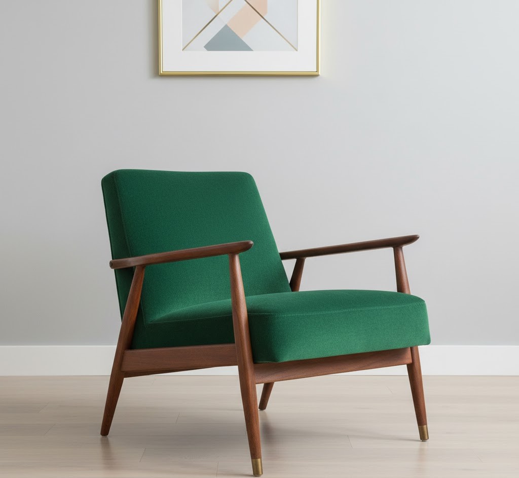 Restored mid-century velvet armchair